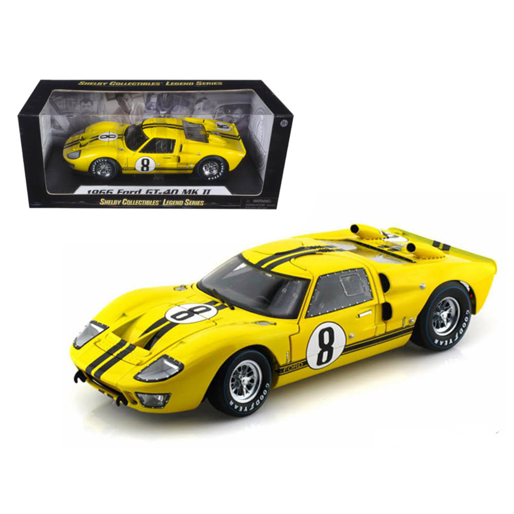 1966 Ford GT-40 Mk 2 #8 Yellow 1/18 Diecast Model Car by Shelby Collectibles