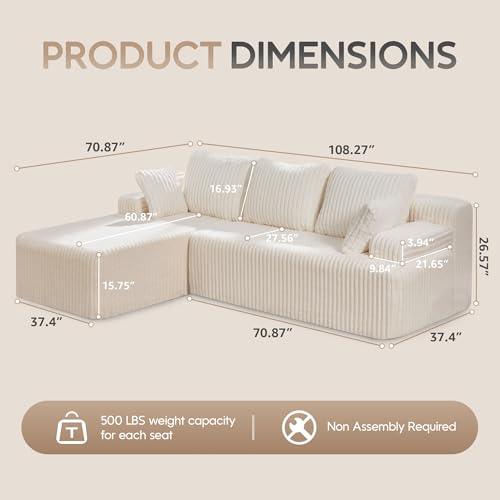 Modular Sectional Sofa Couches L-Shape Couch 3 Seat Modular Sofa Memory Foam Sectional Couches for Living Room