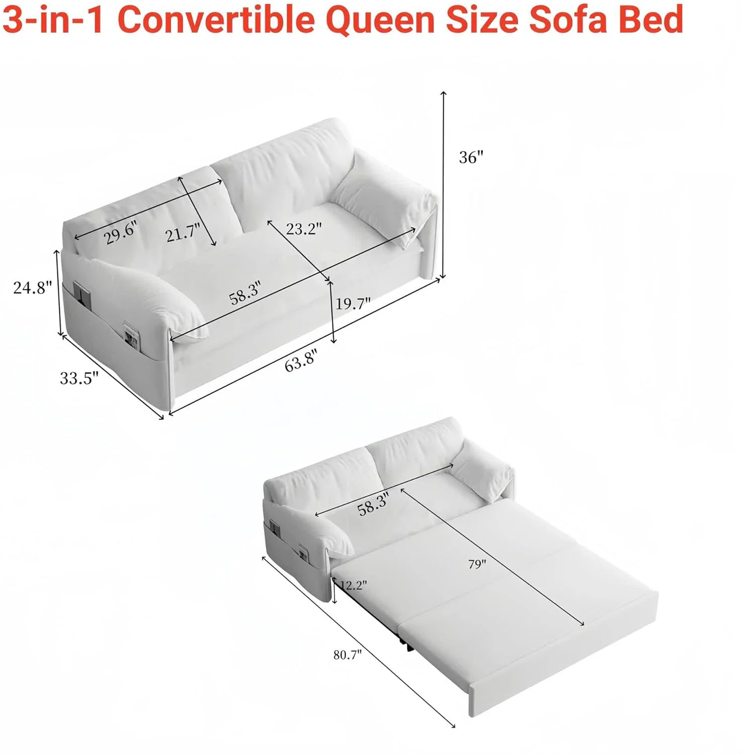 Tabaray 63.8" Futon Sofa Bed Queen Size, Pull Out Bed, 3-in-1 Convertible Sleeper Sofa with Side Pocket, Modern Velvet Futon Couch for Living Room