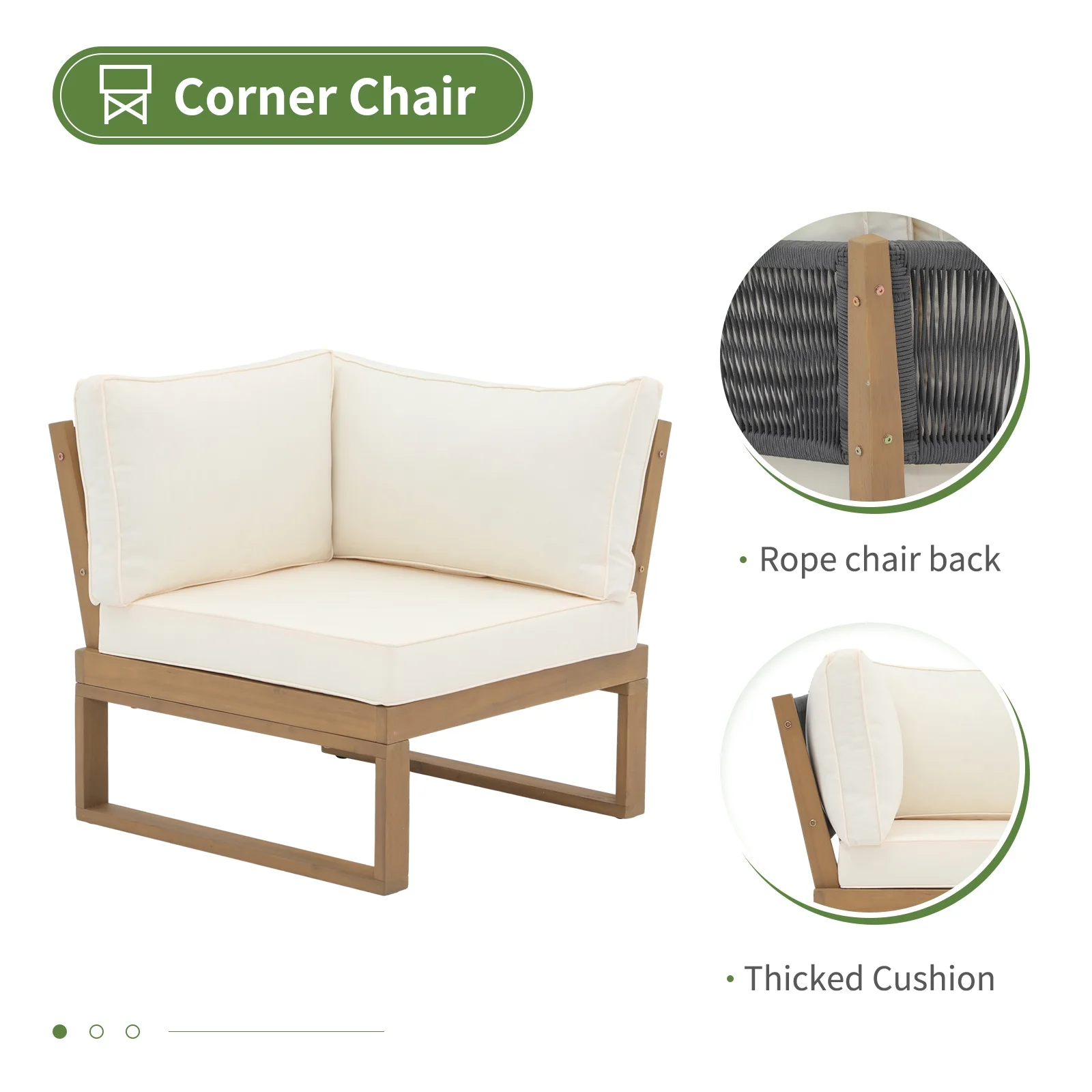 OC Orange-Casual Outdoor 4-Piece Acacia Wood Furniture Set, All-Weather Patio Sectional Sofa Set, Rope Lounge Couch with Wood Table