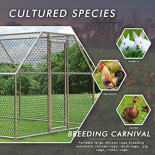 LEMBERI Large Chicken Coop, Flat-roof Walk-in Poultry Chicken Hen cage, Rabbits Duck Cages with Waterproof and Anti-Ultraviolet Cover for Outside
