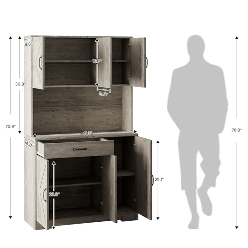 72" Tall Storage Cabinet, Kitchen Pantry Cabinet with Adjustable Shelves & Sturdy Steel Frame, Farmhouse Pantry Storage with 4 Barn Doors for Kitchen