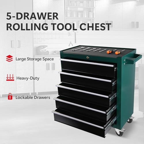 5-Drawer Rolling Tool Chest, Modular Tool Cabinet with Brake Casters & Removable Drawers, Workshop Toolbox Cart for Factory/Garage, Black