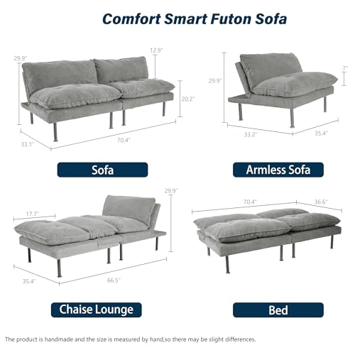 70" Futon Sofa Bed, 4 in 1 Multi-Function Couch Sleeper with Adjustable Backrest, Modern Convertible Futon, Recliner Small Loveseat for Living Room