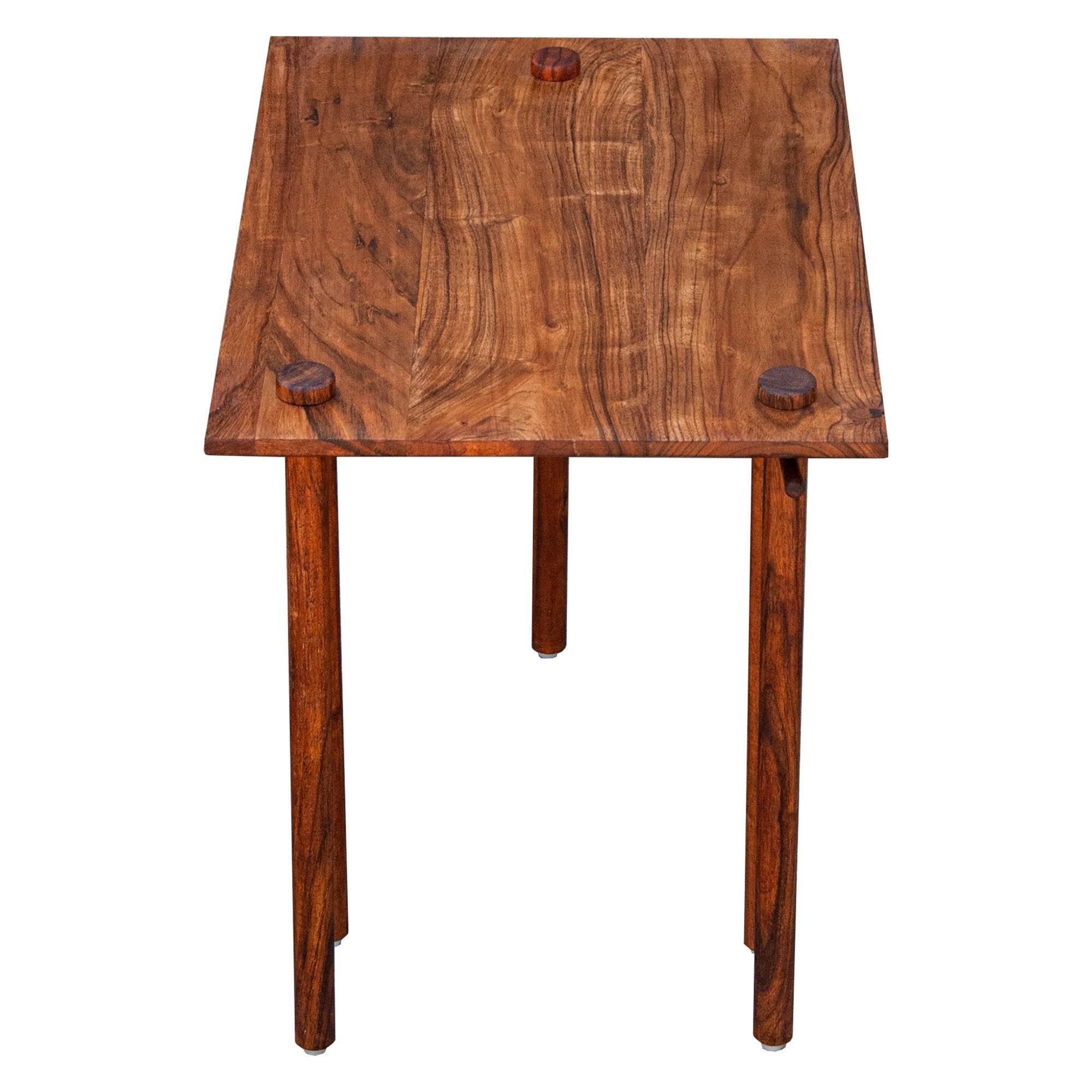 Solid Wood End Table with Pull Out Extension and Grain Details, Dark Brown ,Saltoro Sherpi