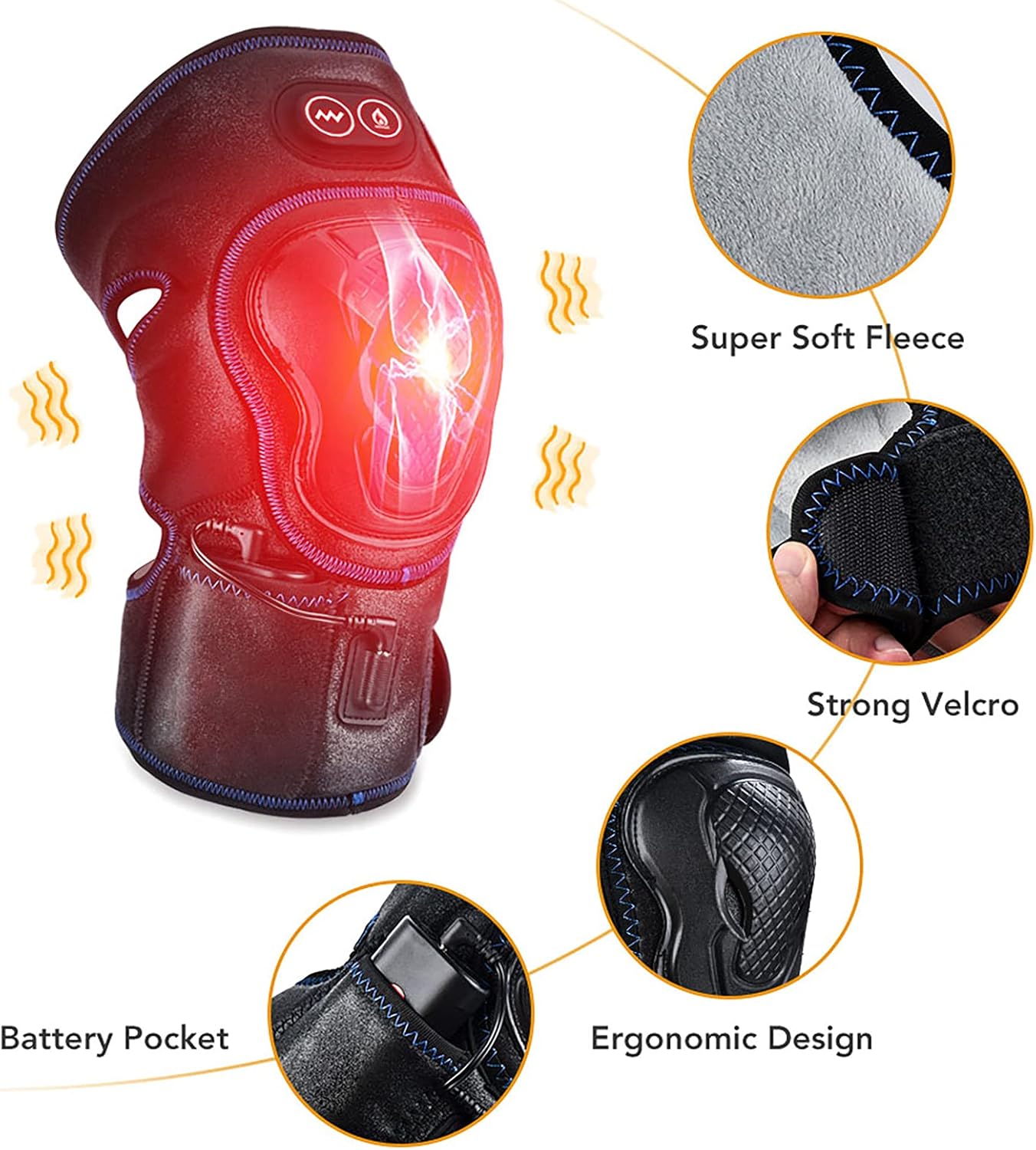 Heated Knee Massager, Heat & Vibration Knee Brace Wrap Electric Heating Pad 5V Warm Knee Care (1 Pair)