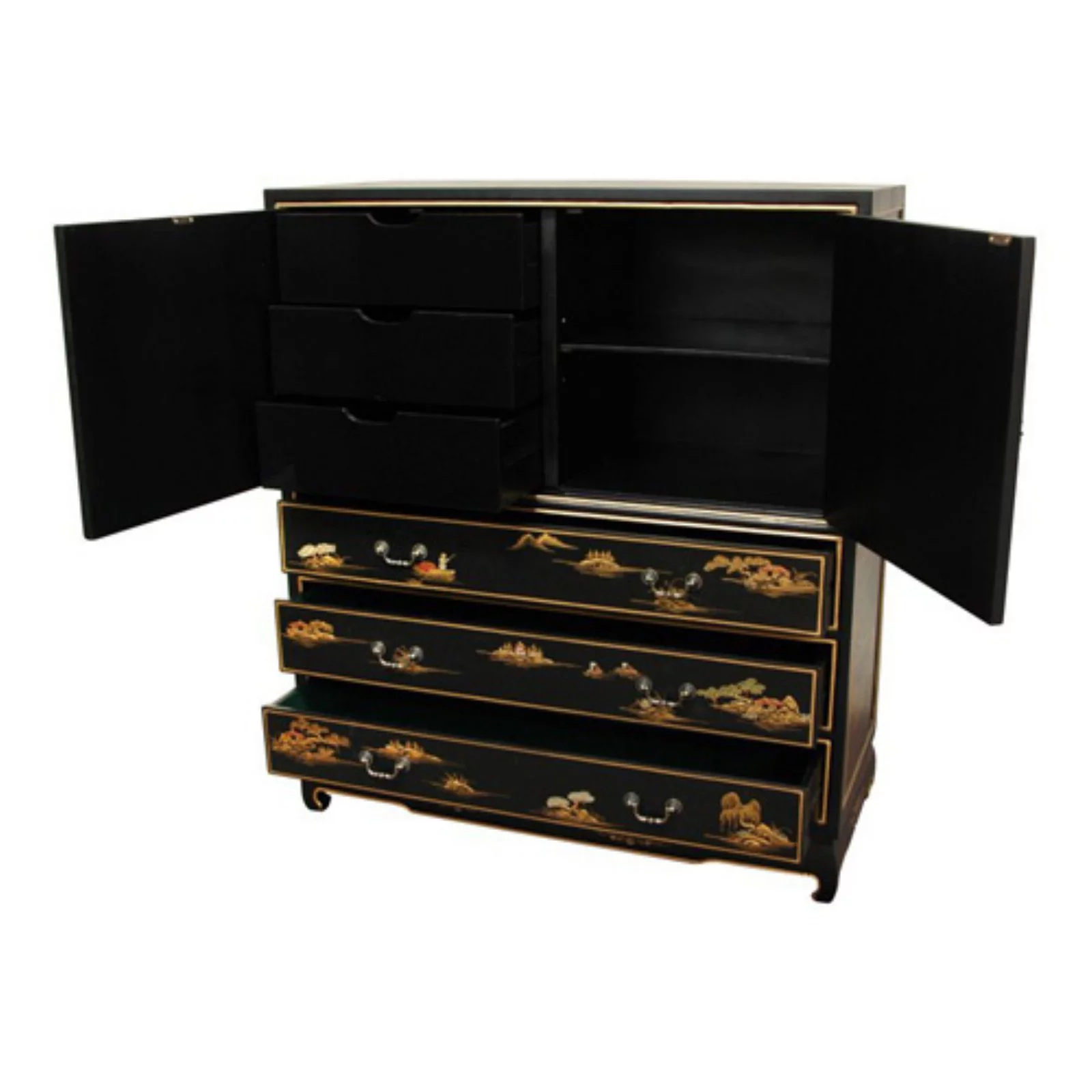 Oriental Furniture Black Lacquer Dresser, 42.00"W x 18.00"D x 48.00"H, decorative item, oriental design, any occasion, any room, hand crafted