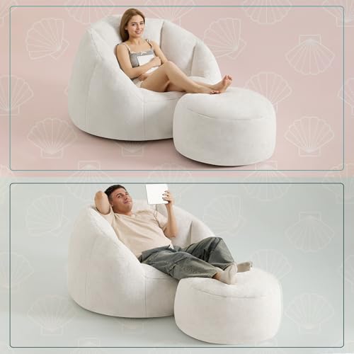 Giant Bean Bag Chair for Adults - Comfy Plush Round Shell Soft Accent Chair, Oversized Cozy Lounge Floor Sofa Reading Chair