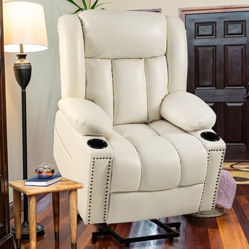 Large Power Lift Chairs Recliners for Elderly with Heated and Massage, Overstuffed Adjustable Lift Chairs, 3 Positions, Breathable Leather