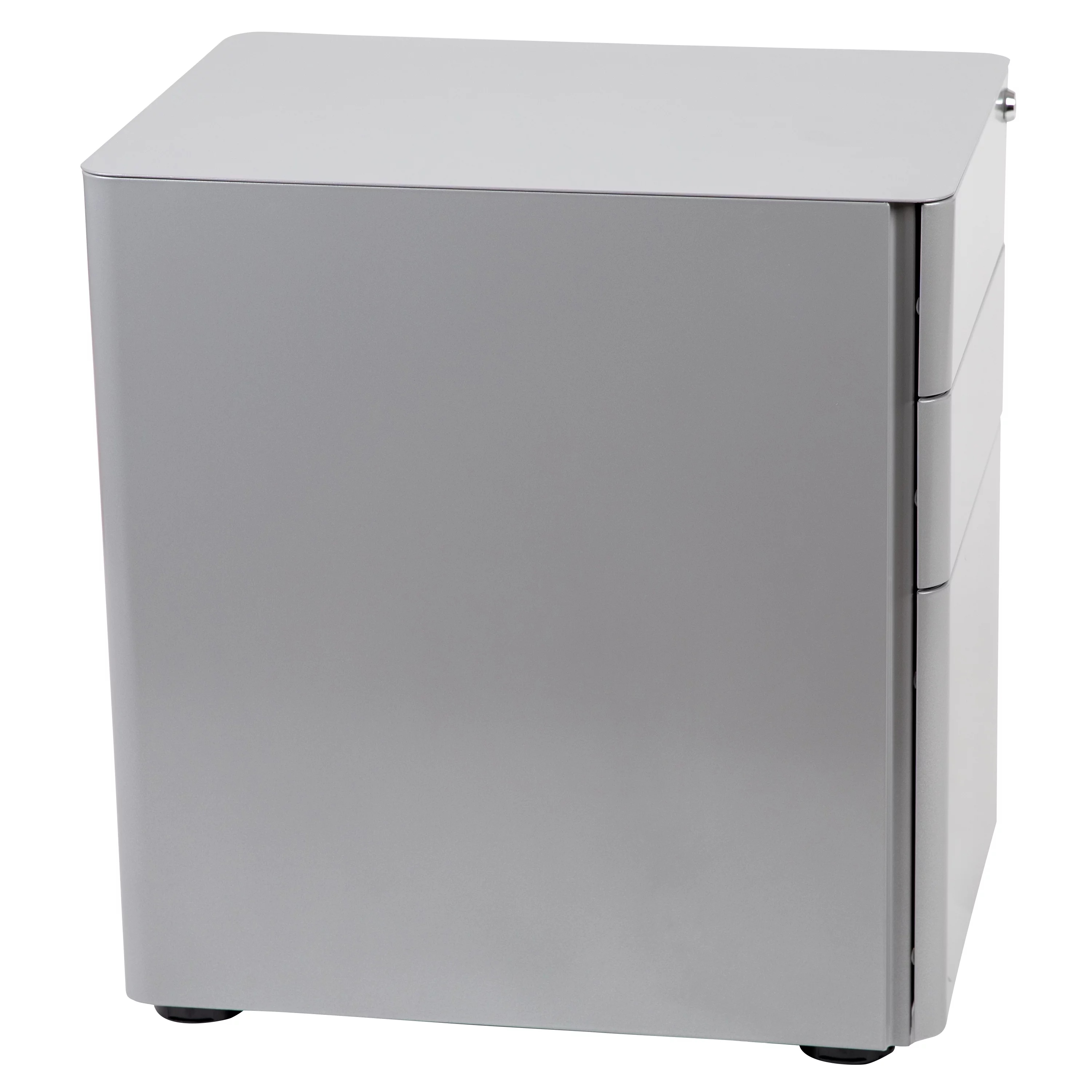 BizChair Modern 3-Drawer Mobile Locking Filing Cabinet with Anti-Tilt Mechanism and Hanging Drawer for Legal & Letter Files, Gray