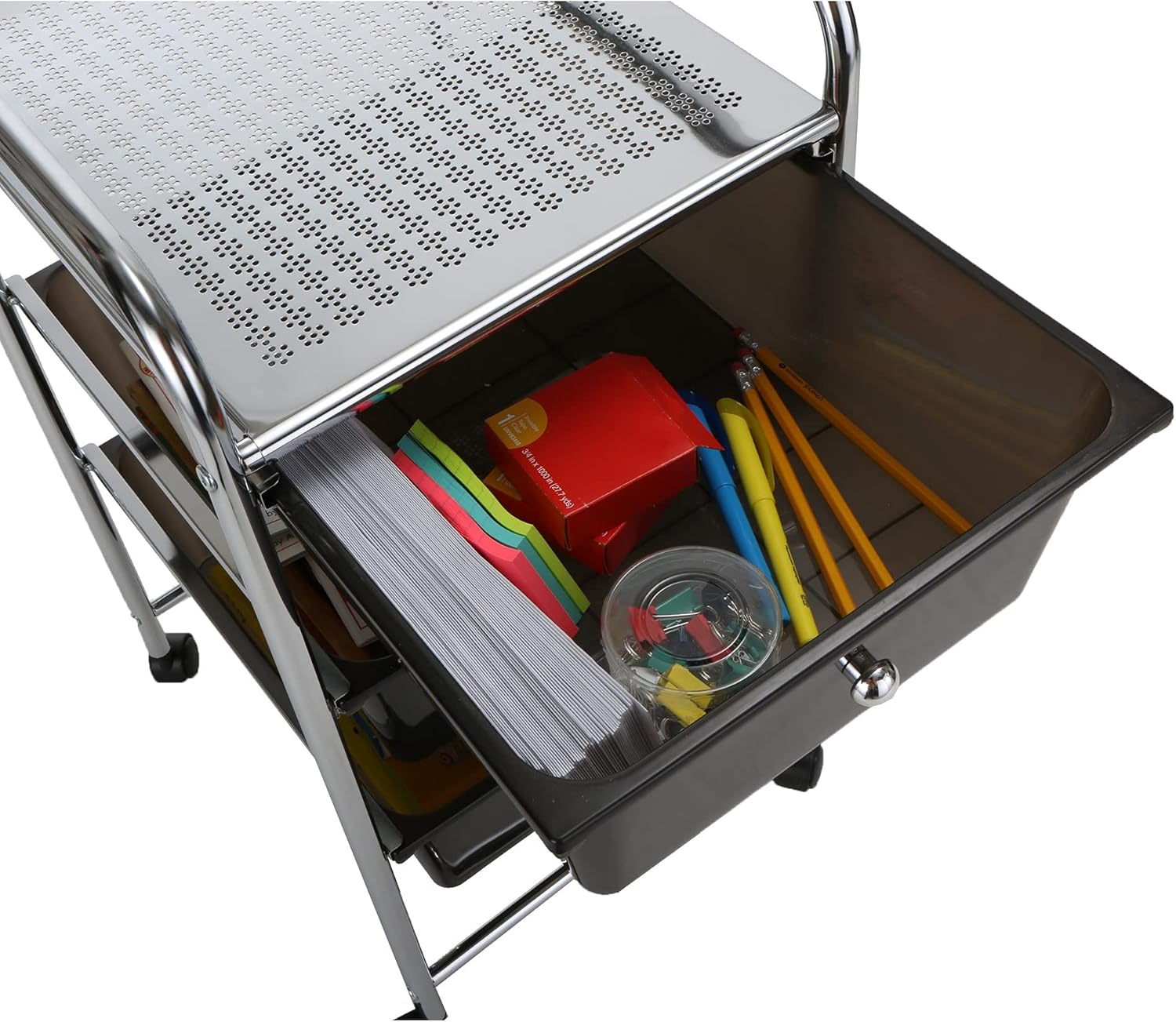 Mind Reader 3 Drawer Rolling Storage Cart and Organizer, Silver with Black Drawers Pack of 2