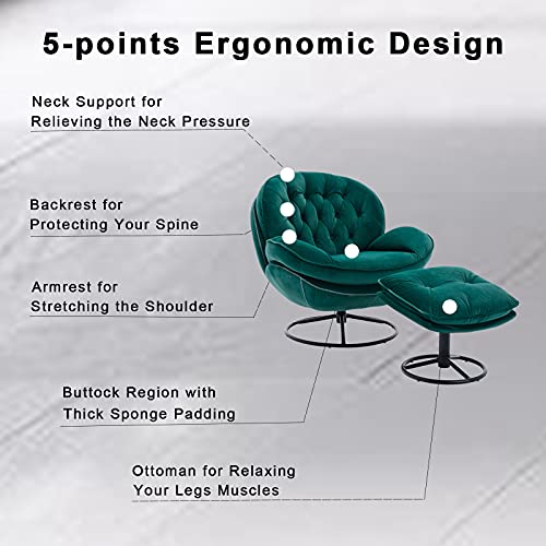 Baysitone Velvet Swivel Accent Chair with Ottoman Set, Modern Lounge Chair with Footrest, Comfy Armchair with 360 Degree Swiveling for Living Room