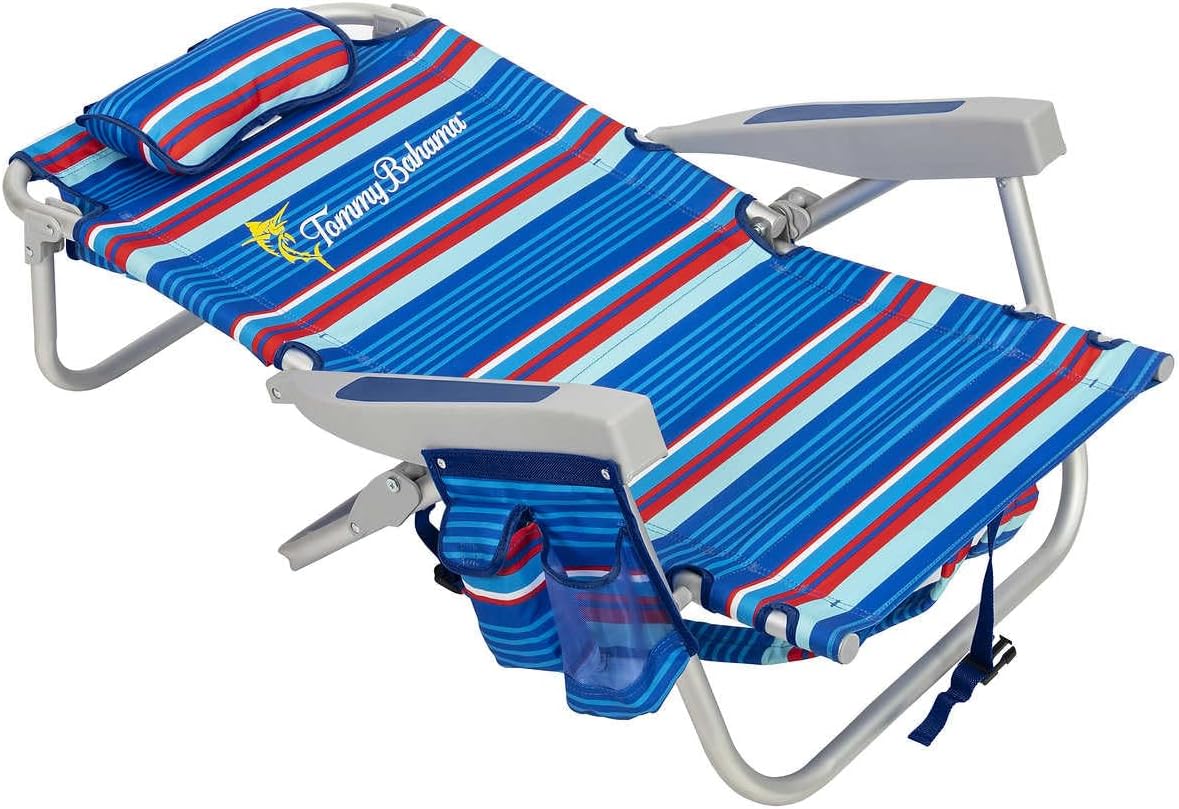 Tommy Bahama 2 Pack Backpack Beach Chair 5 Position Chair, Including Lay Flat (Blue Stripes)
