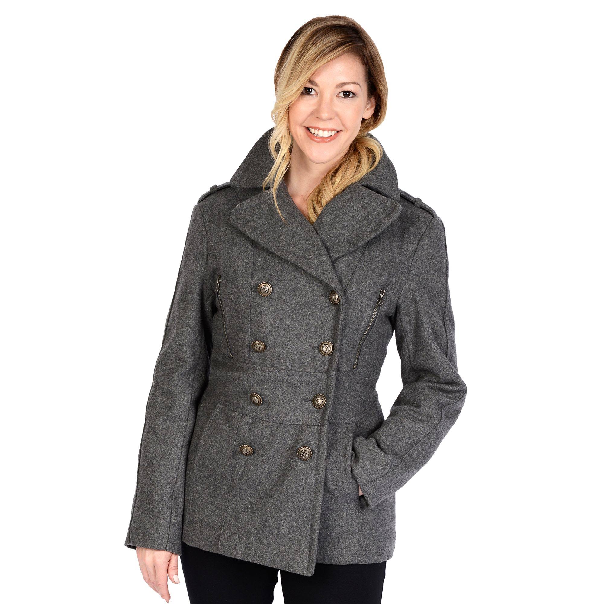 Excelled Wool Blend Double Breasted Peacoat Small - Charcoal Grey