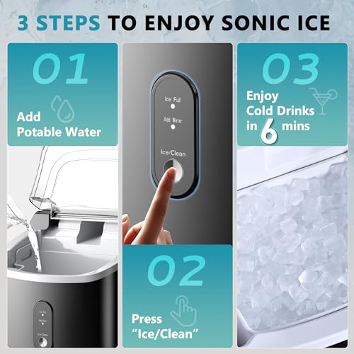 EUHOMY Nugget Ice Maker Countertop with Handle, Ready in 6 Mins, 34lbs Per Day, Removable Top Cover, Auto-Cleaning
