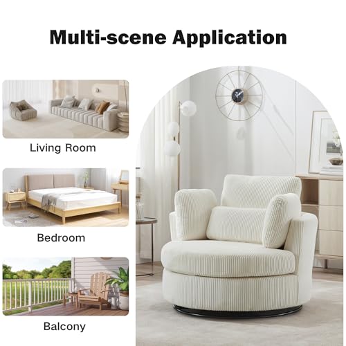 Chifee & Vingol 42.2" Oversized Swivel Accent Chair Round Barrel Chair,Chenille,Beige