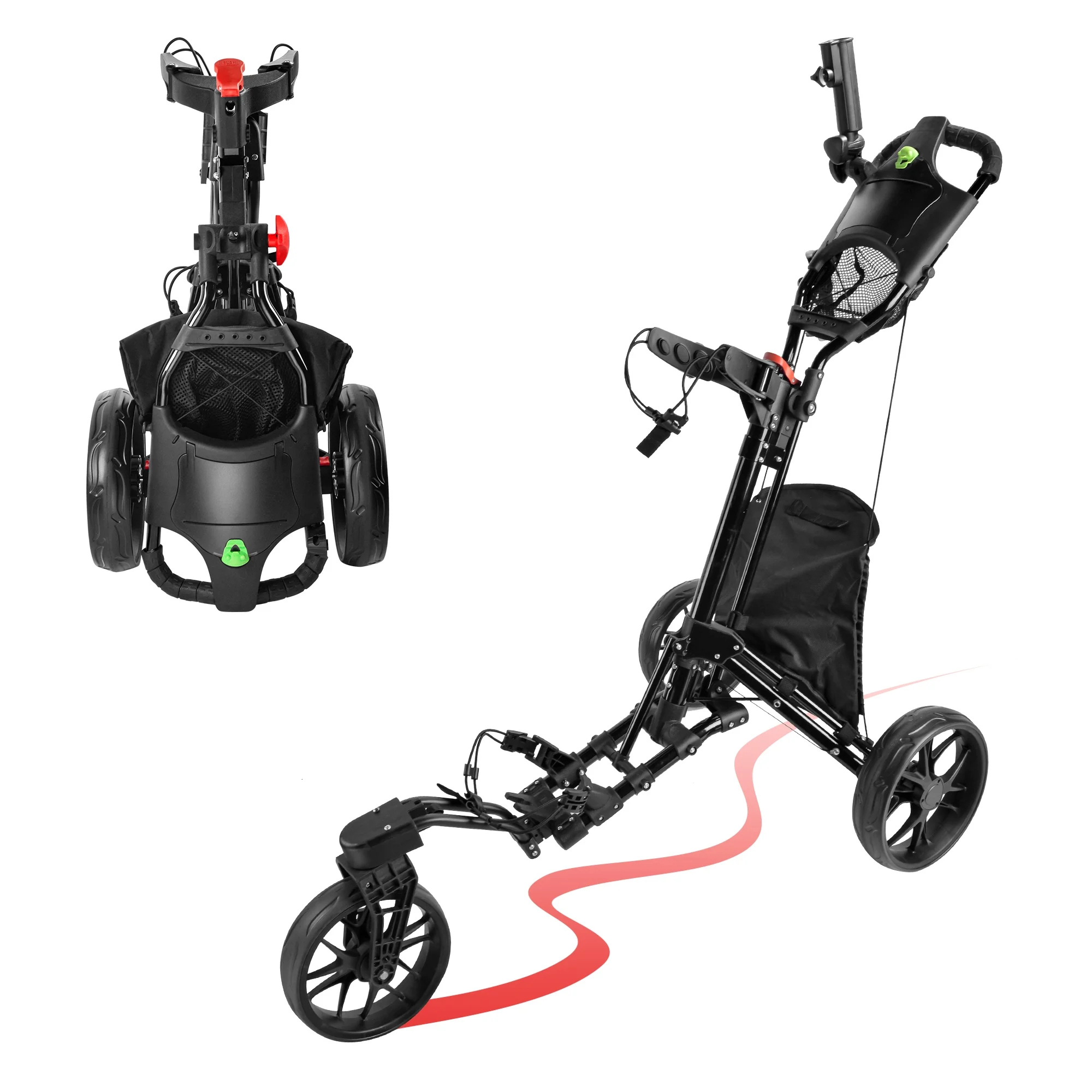 BOBOPRO Universal Wheel Golf Push Cart with Footbrake, Bottle Holder, Umbrella Stand, Cooler Bag,Balck - Curated Treasures Market