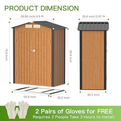Outdoor Storage Shed, 5x3 Ft Metal Steel Tiny House with Lockable Door, Vertical Outside Storage Building for Garden, Backyard, Lawn, Patio Utility