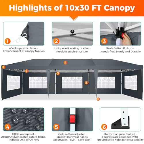 COBIZI 10x10 Pop up Canopy Tent Protable Canopy Tent with 4 Sidewalls Waterproof Commercial Instant Shelter for Parties, Wedding