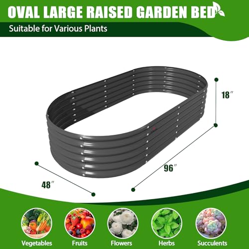 A ANLEOLIFE 8X4X1.5 ft Galvanized Raised Garden Beds Outdoor, Oval Large Metal Planter Box for Planting Vegetables Flowers Herb