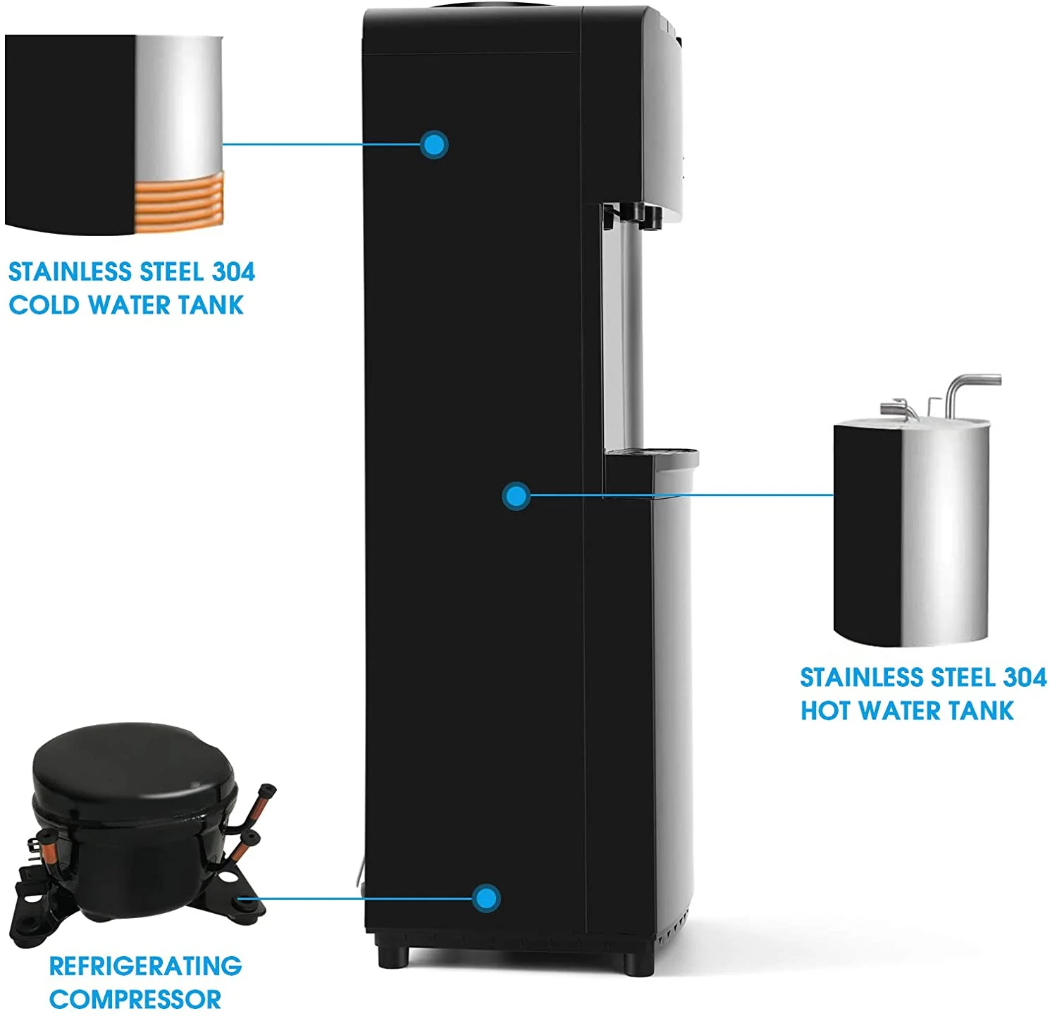 5 Gallon Hot Cold Water Dispenser Cooler Top Loading with Child Safety Lock (Black)