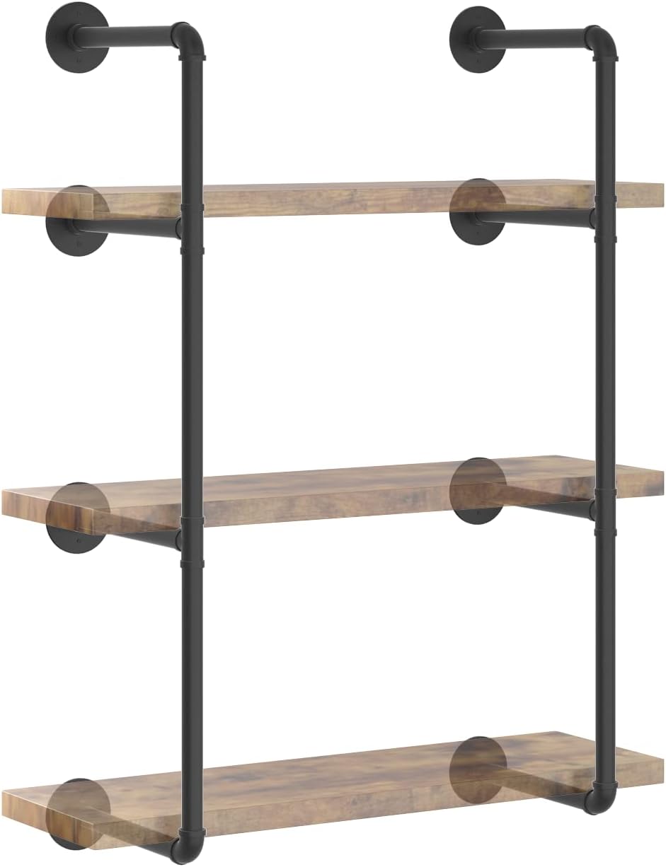 CADMIC Industrial Wall Mount Iron Pipe Shelf for Office Room Kitchen DIY Open Bookshelf Retro Black Storage Shelves Pipe Shelving Hung Bracket (3