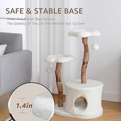 NATURAL EXPRESSIONS Modern Cat Tree and Tower for Indoor, Luxury Solid Wood Condo for Large Cats, Flower Cat Tree with Scratching Post