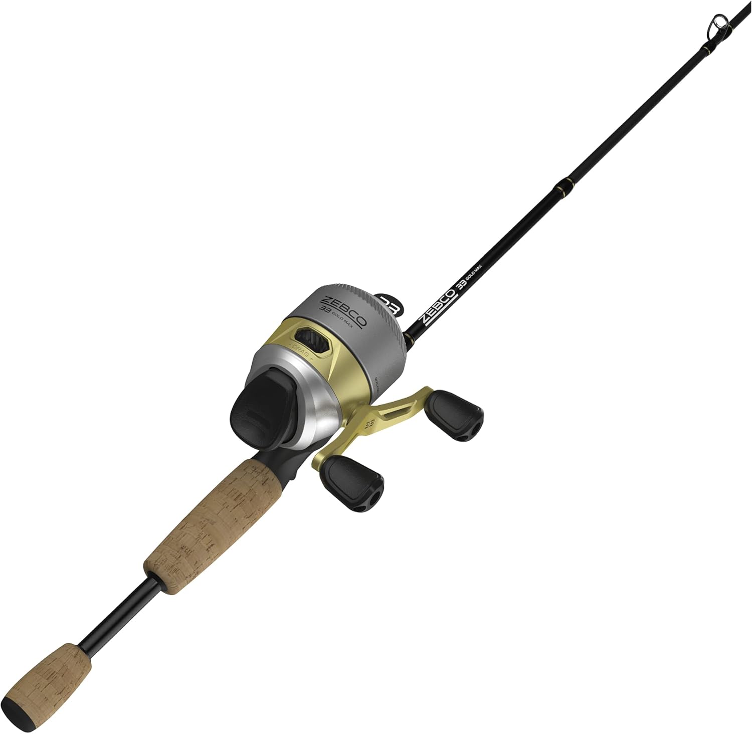 Zebco 33 Gold Spincast Reel and 2-Piece Fishing Rod Combo, Fiberglass Rod with Comfortable Split-Grip Cork Handle, Instant Anti-Reverse Fishing Reel