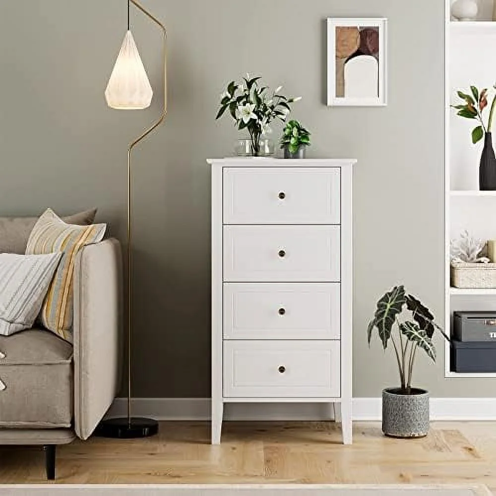 HOOMHIBIU 4 Drawer Dresser  Antique Wide Chest of Drawers with Solid Frame  Tall  Chest Cabinet for Living Room  Bathroom  Entryway  Dark Brown