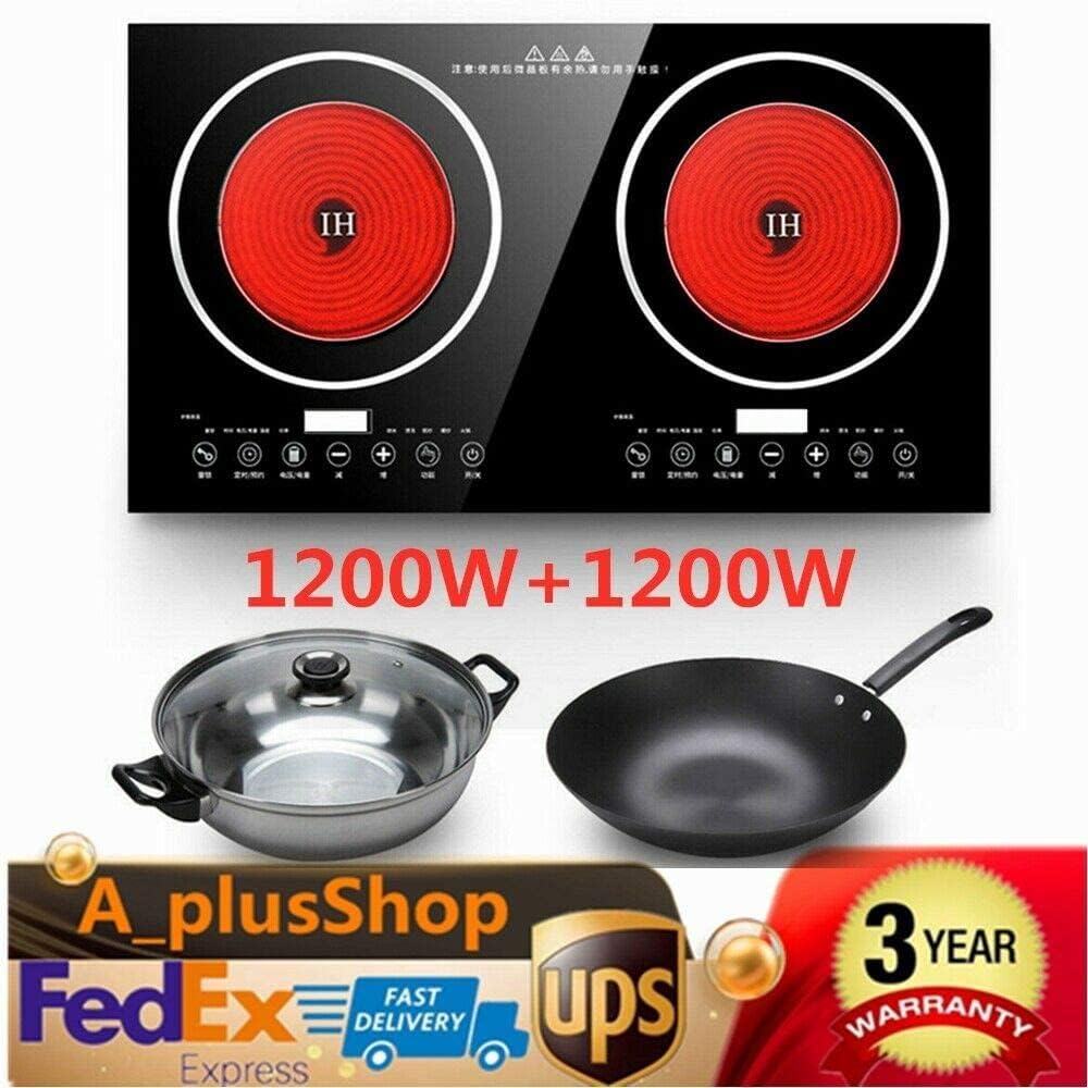 1200W Electric Stove Dual Induction Cooktop Counter Top Burner Digital Magnetic Double Hot Plate Countertop Burner Cooker for Home&Commerical