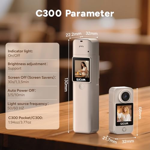 SJCAM C300 4K Action Camera,7H Power Use, 6-Axis Stabilization Pocket Camera,Handheld Dual-Touch Screen Body Camera,30M Waterproof,Gifts for Kids