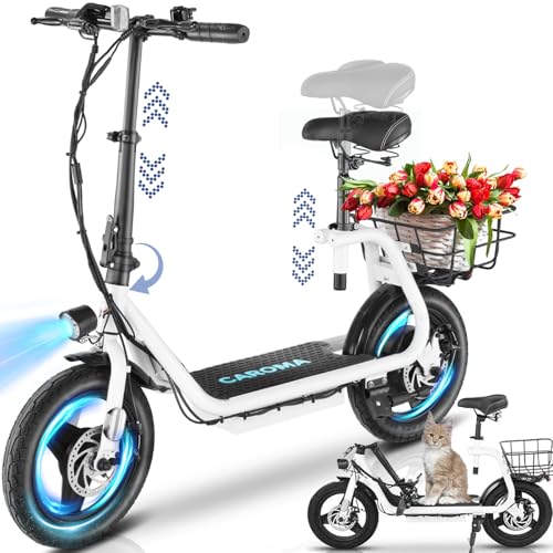 Caroma Peak 500W/800w/1200w Electric Scooters for Adults 14" Tire, 48V Battery, 30Miles Range, 20MPH Top Speed, Adjustable Electric Scooter with Seat