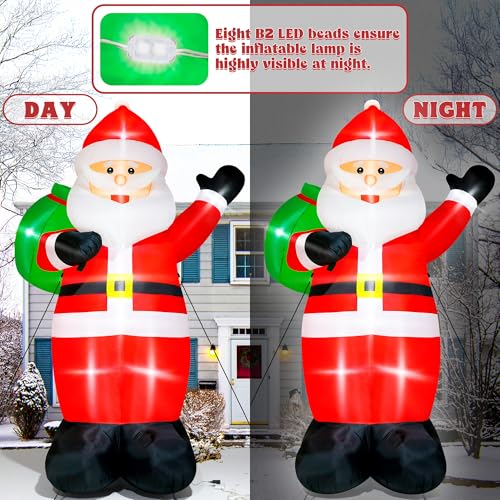15FT Christmas Inflatables, Giant Inflatable Santa Claus Holding Gift Bags, Blow Up Christmas Santa Claus with 8pcs LED