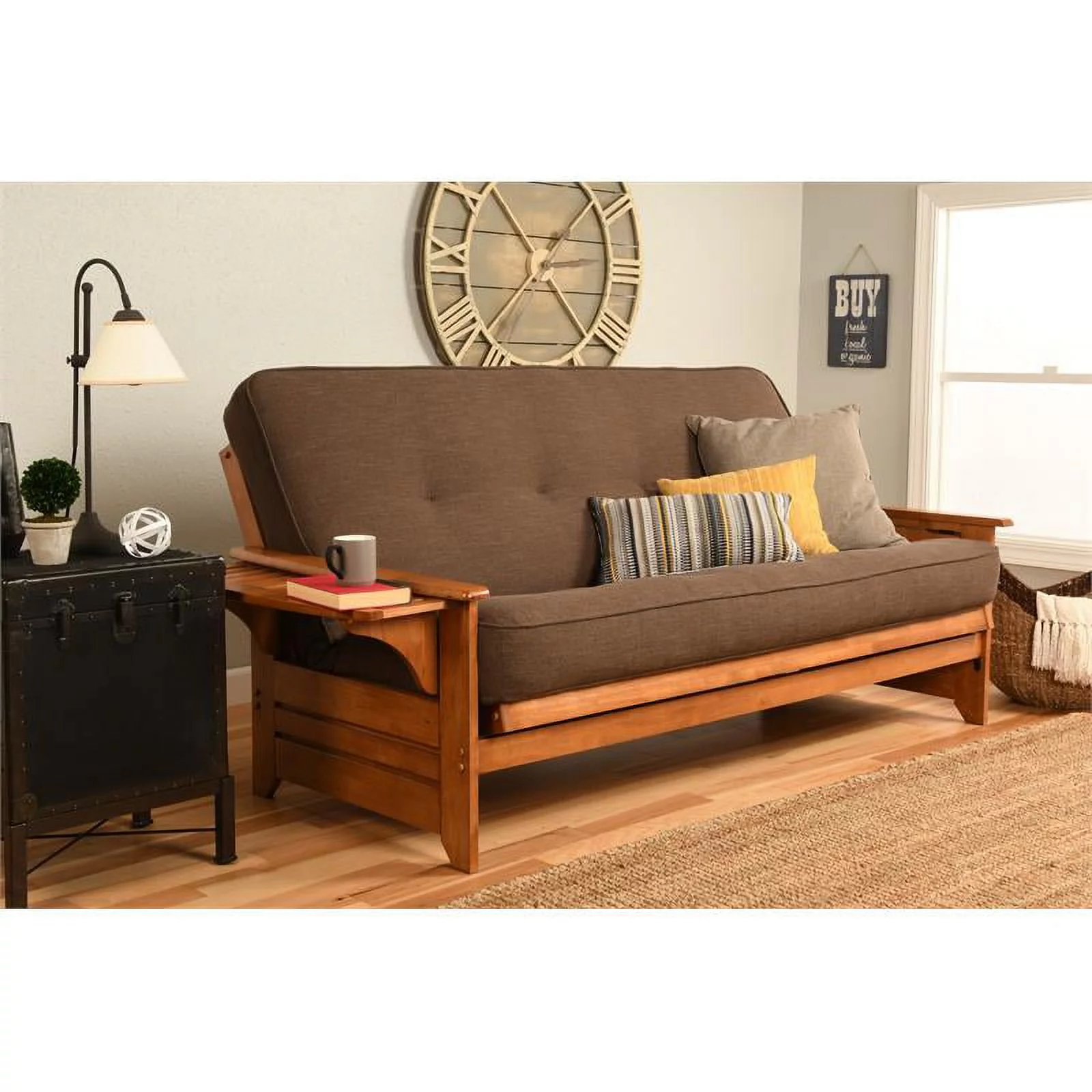 Kodiak Furniture Full Traditional Linen Fabric Futon Mattress in Cocoa Brown