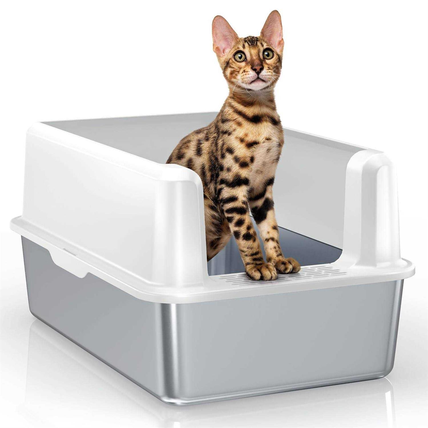 WoofiGo Stainless Steel Cat Litter Box with Lid XL Litter Box for Big Cats - Pet Supplies online store