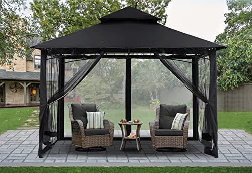 MASTERCANOPY Outdoor Garden Gazebo for Patios with Stable Steel Frame and Netting Walls (11x11,Dark Gray)
