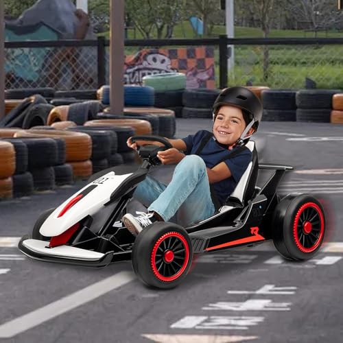 24V Go Kart for Kids, Electric Drift Kart with 2X200W Motor, 7AH Battery, Drift Function, Electric Pedals, and Safety Belt
