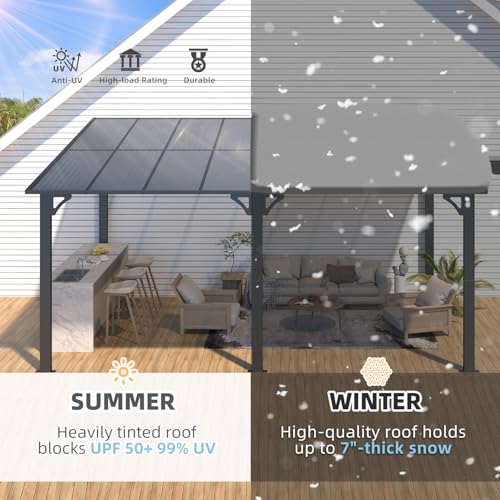 AECOJOY 10&rsquo; x 10&rsquo; Gazebo, Wall Mounted Gazebos Pergola on Clearance, Outdoor Patio Lean to Gazebo Awnings for Deck, Porch