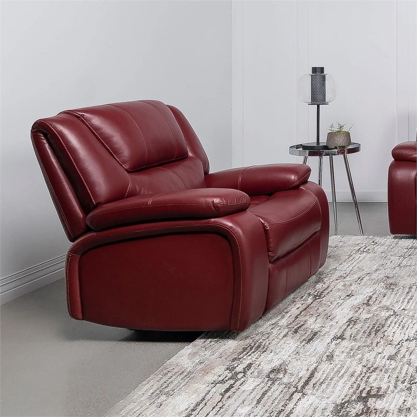 Coaster Transitional Upholstered Faux Leather Glider Recliner in Red