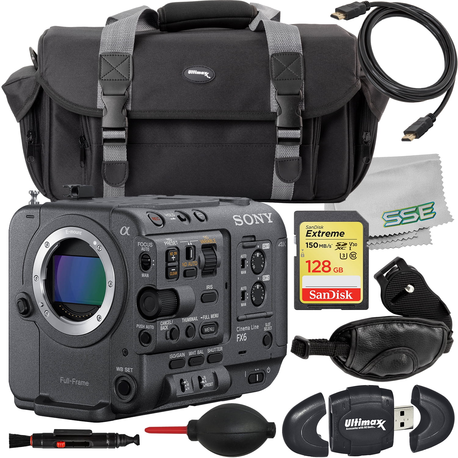 Ultimaxx Essential Accessory Bundle + Sony FX6 Full-Frame Cinema Camera (Body Only) + SanDisk 128GB Extreme SDXC Memory Card