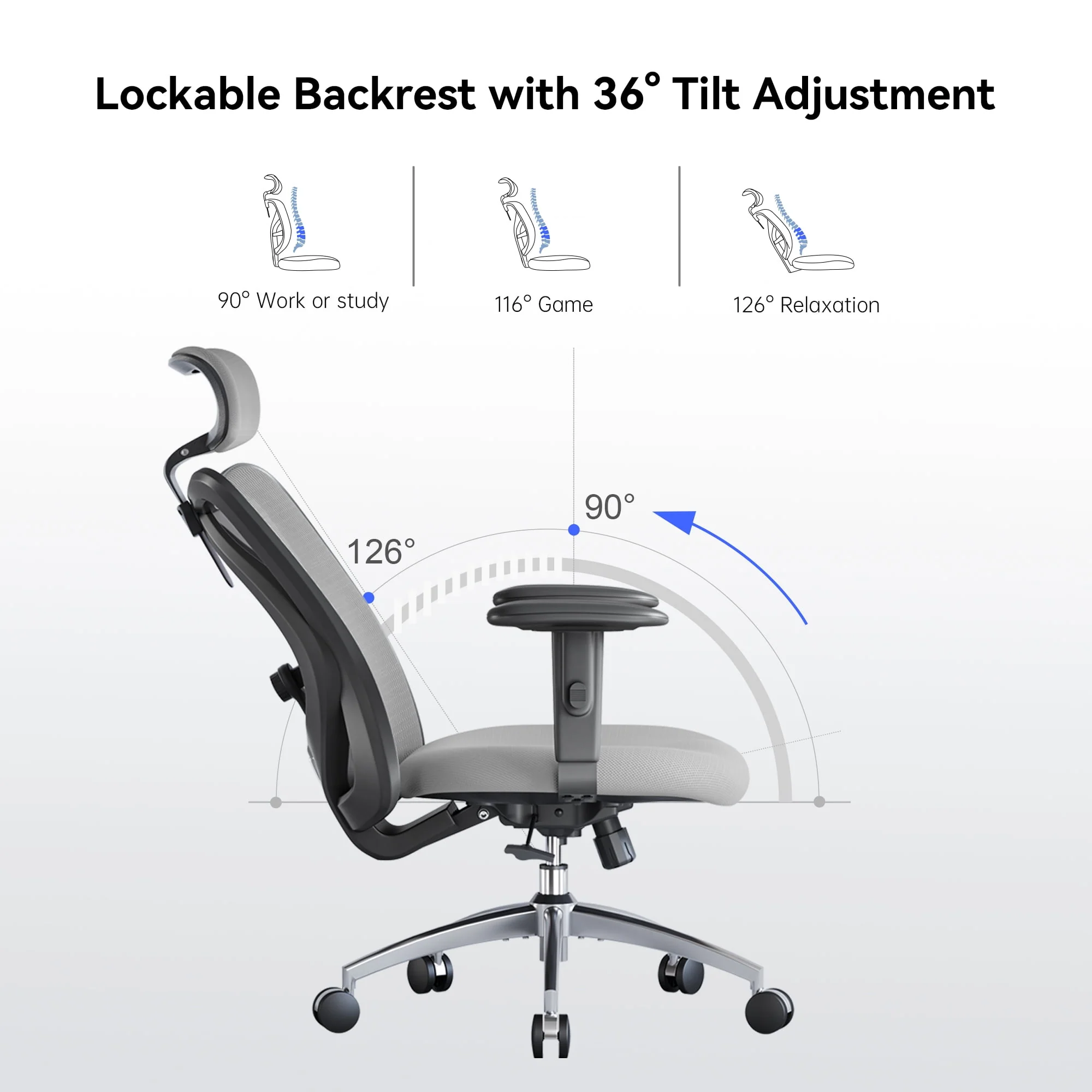 SIHOO Ergonomic Office Chair, Mesh Computer Desk Chair with Adjustable Lumbar Support, High Back chair for big and tall, Black