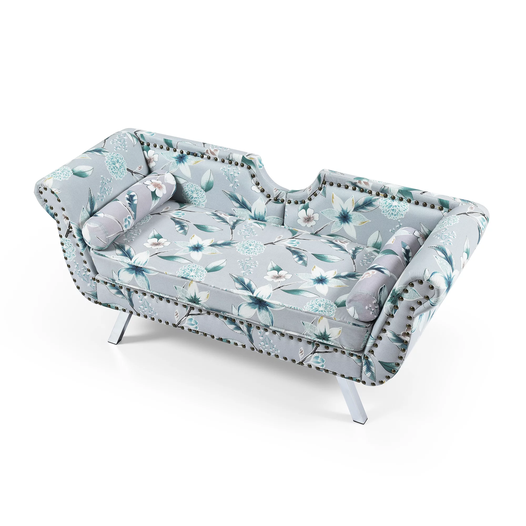 Modern Velvet Upholstered Loveseat Sofa, End of Bed Bench Settee with Nailhead Trim Arms Removable Cushion Metal Legs