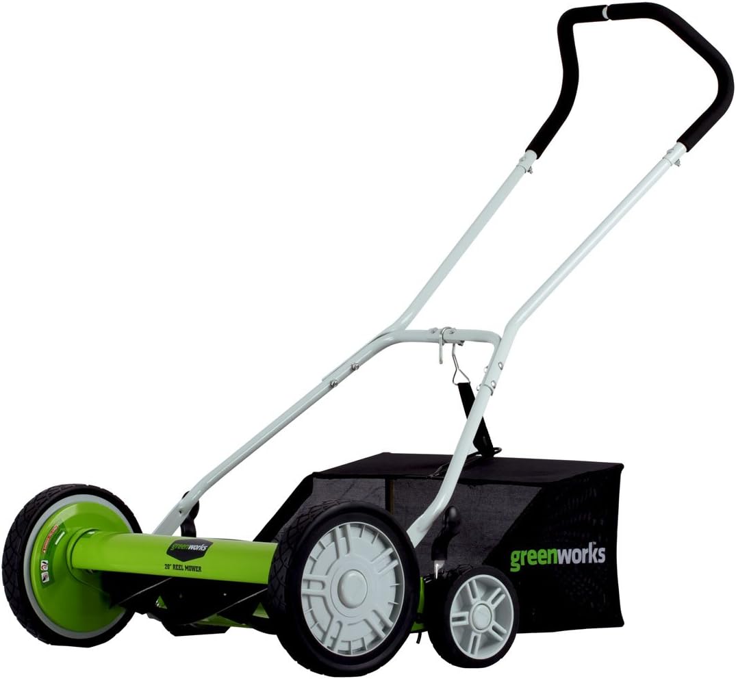 Greenworks 25072 20-Inch 5-Blade Push Reel Lawn Mower with Grass Catcher