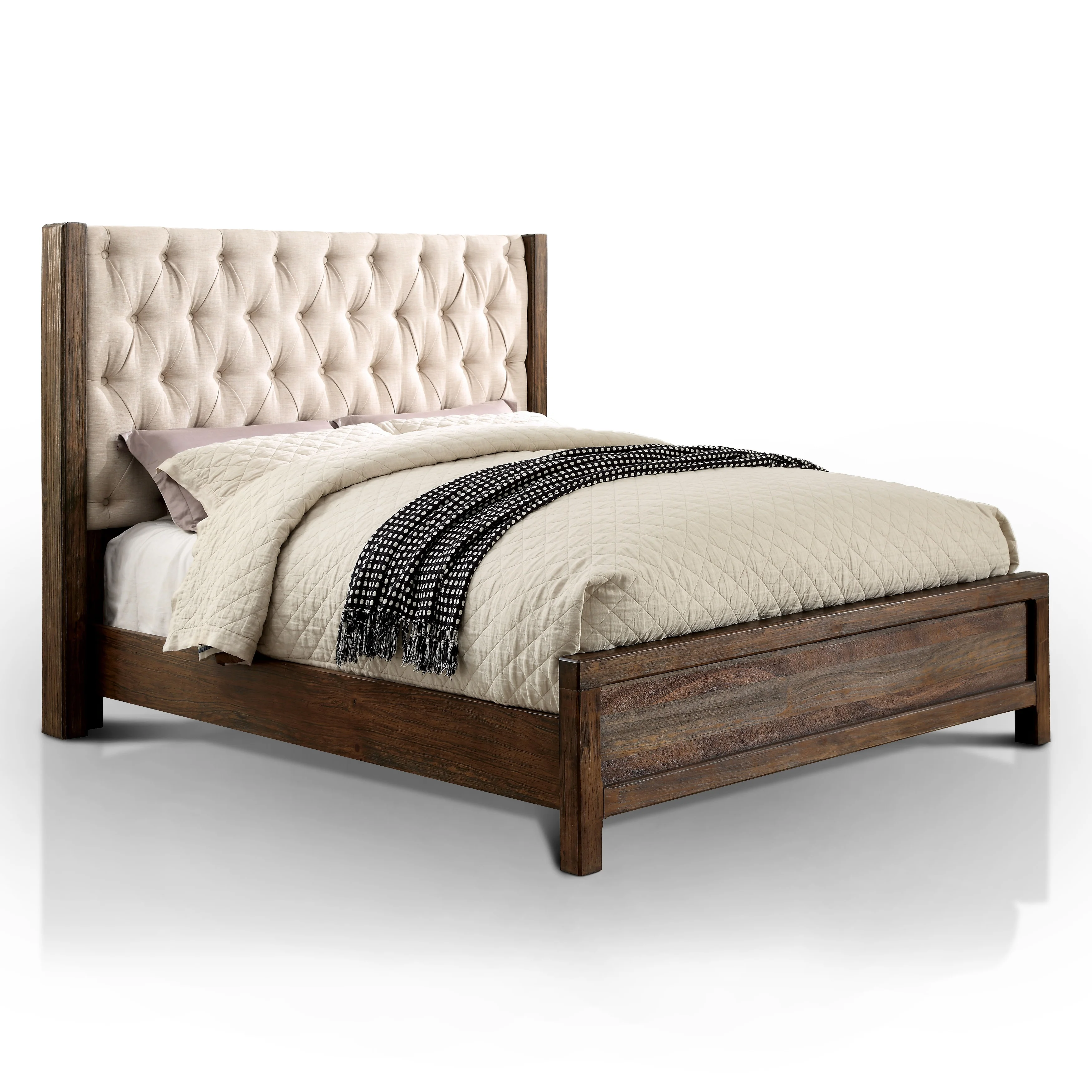 Furniture of America  Cuza Rustic Natural Linen Fabric Wingback Bed California King