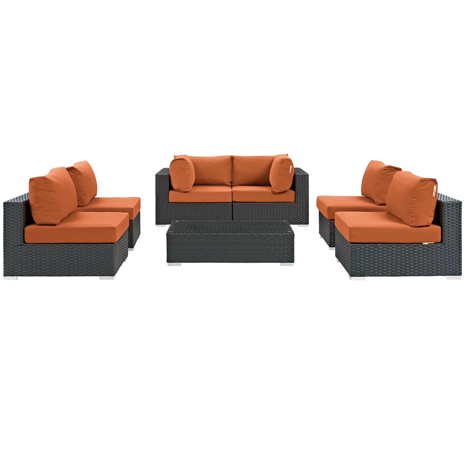 Modway Sojourn 7 Piece Outdoor Patio Sunbrella® Sectional Set in Canvas Tuscan