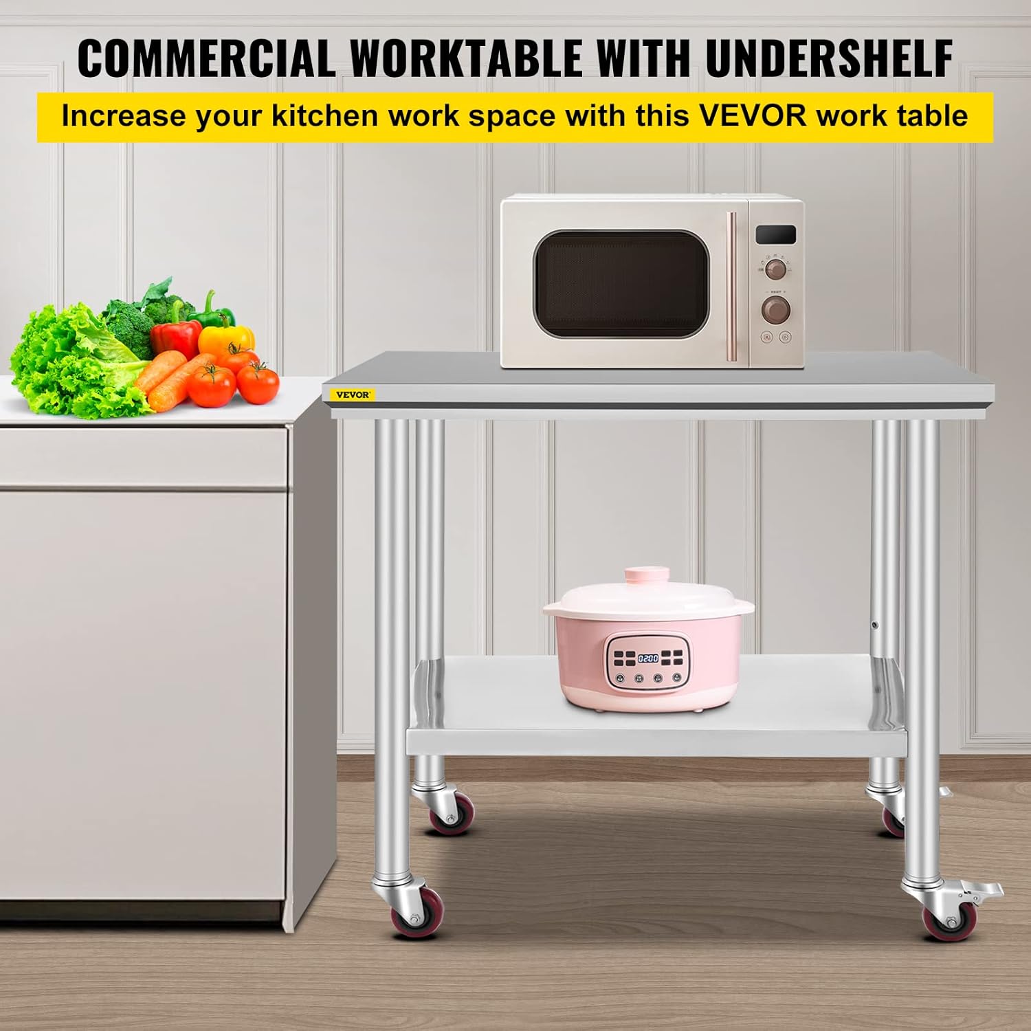 Mophorn Stainless Steel Work Table with Wheels 24 x 30 Prep Table with casters Heavy Duty Work Table for Commercial Kitchen Restaurant Business (24 x
