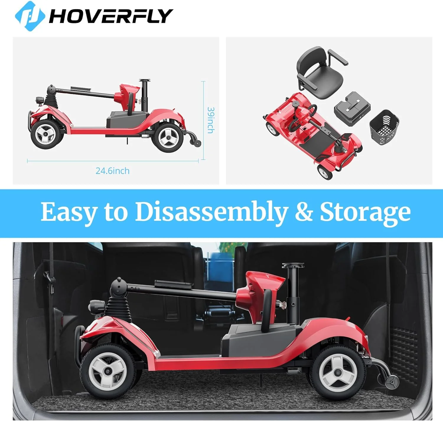 Hoverfly T4 Mobility Scooter for Elderly, 4 Wheel Mobility Compact Scooters for Seniors 330lbs with Lights Basket, Blue - Curated Treasures Market