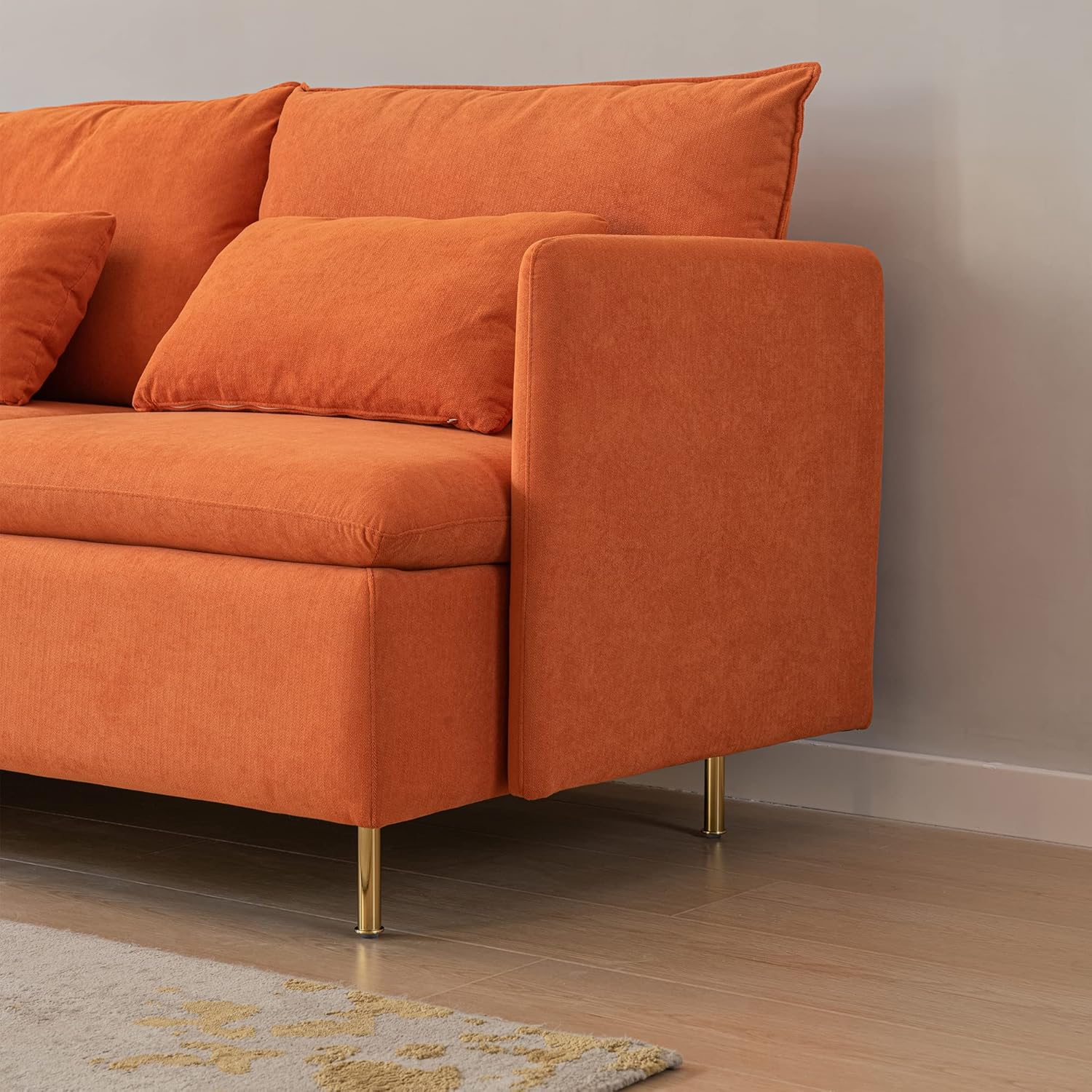 Modular L-Shaped Corner Sofa,Left Hand Facing Sectional Couch,Orange Cotton Linen-90.9" Modern Couch for Bedroom,Apartment Sofa,Office Couch