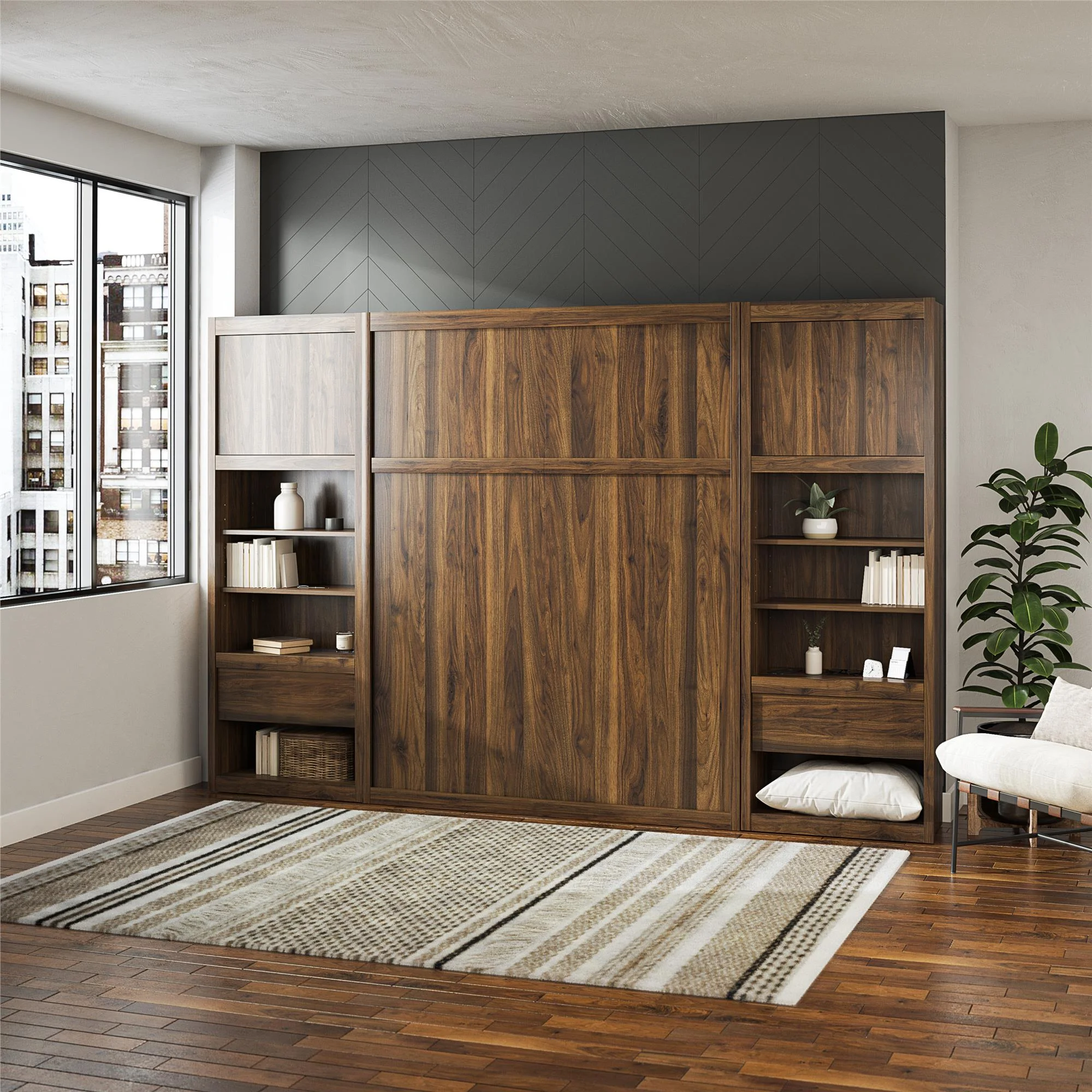 Signature Sleep Single Side Cabinet for Murphy Wall Beds in Walnut