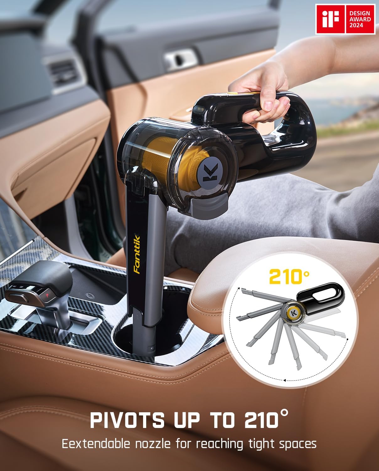 Fanttik Fold V10 Apex Pivot Car Vacuum, 17000Pa/50AW High Power Cordless Hand Vac, 2.5H Fast Charge, 16.9 oz Dustbin, LED Light, DynamicClean&trade